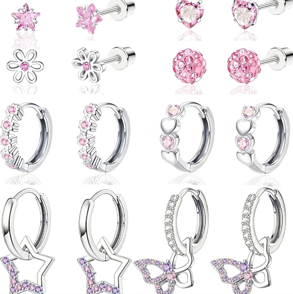 Elegant Pink and Silver Earring Set